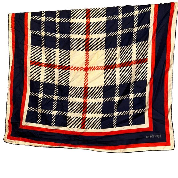 wilroy red white blue plaid vintage classic silk twill scarf - Picture 1 of 4